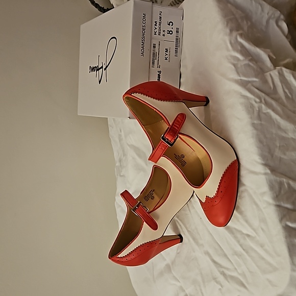 Red and cream Mary-Jane heels. J. Adam's.5 - Picture 2 of 5